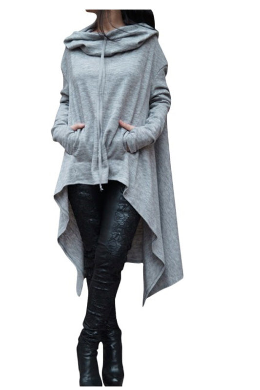 Pure Color Long Sleeves Loose Irregular Long Hoodies