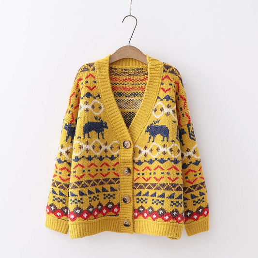 Christmas Reindeer Button-Up Cardigan Sweater