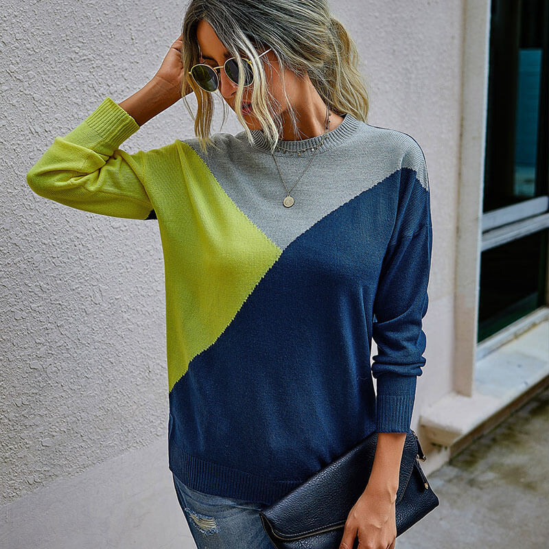 Colorblock Crew Neck Pullover Sweater