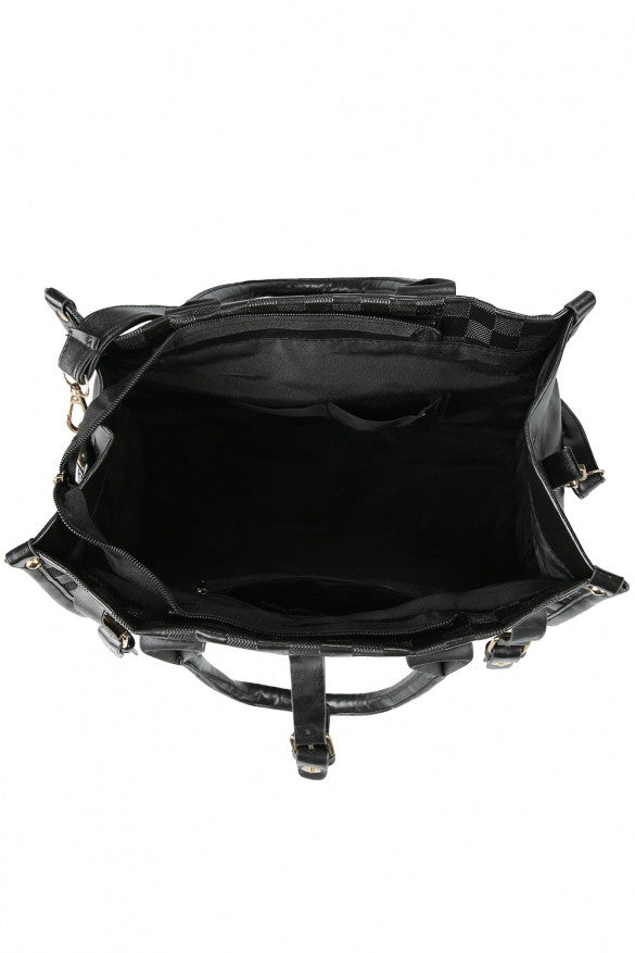 Women's Black PU Leather Handbag Tote Shoulder Bag