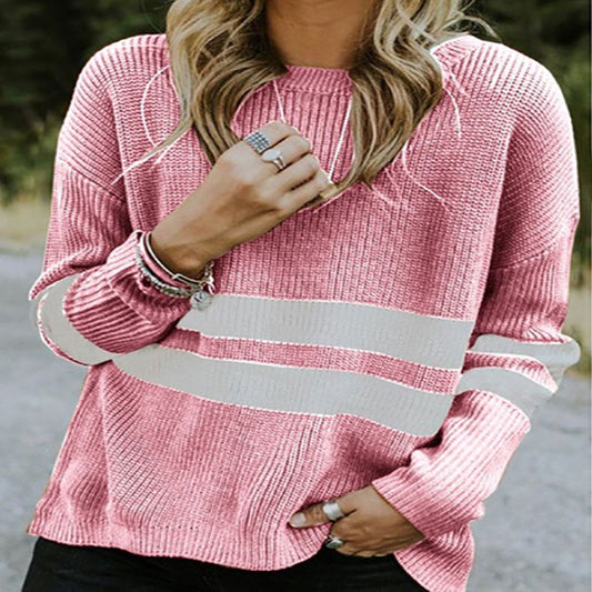 Oversized Strips Print Colorblock Knit Sweater