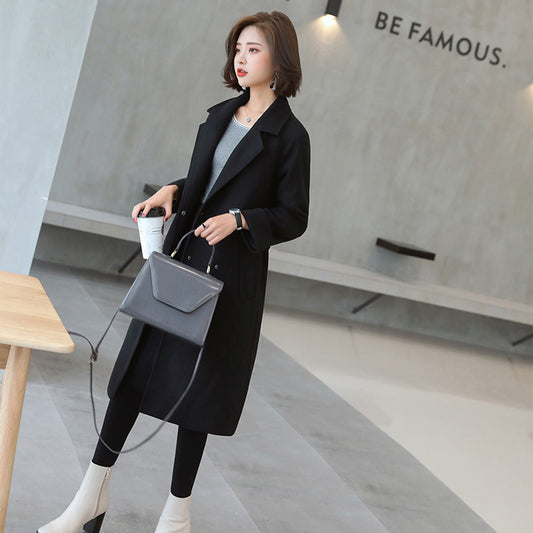 Pure Color Lapel Double Breast Pockets Oversized Women Long Coat