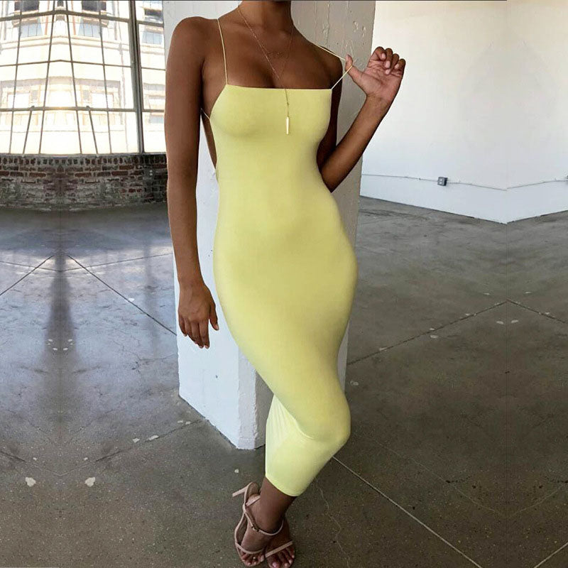 Sexy Spaghetti Strap Backless Bodycon Dress