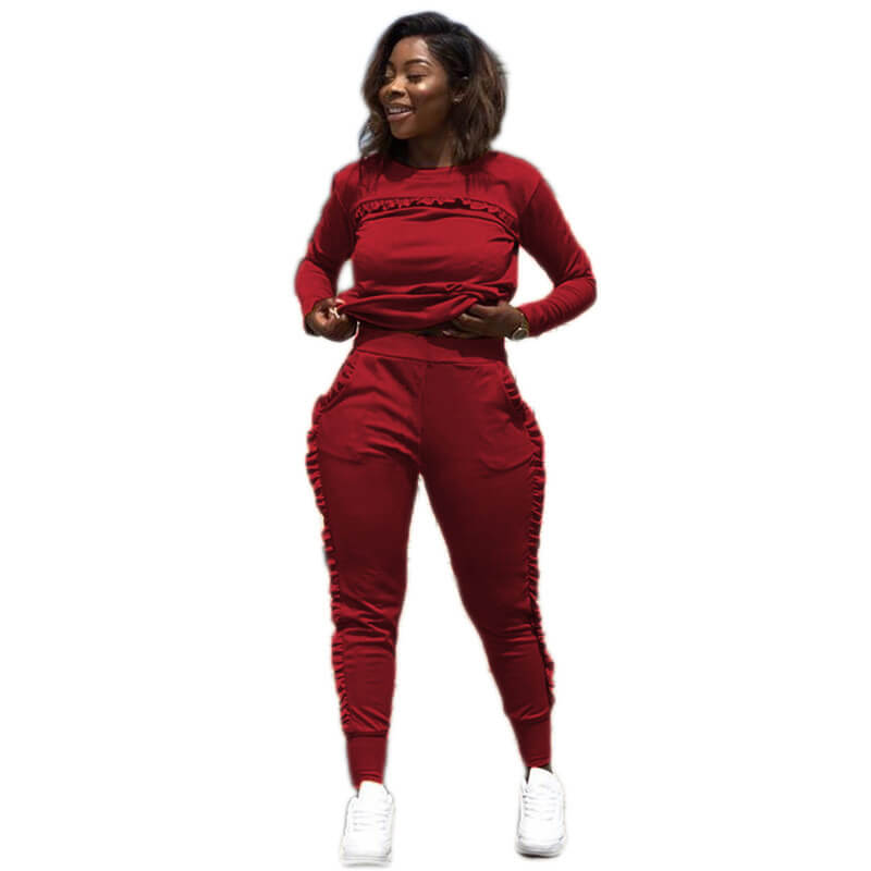 Ruffle Blouse Skinny Pants Set