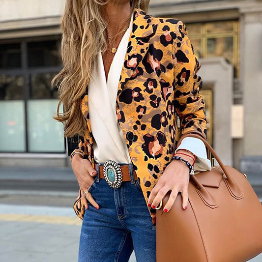 One Button Leopard Midi Blazer