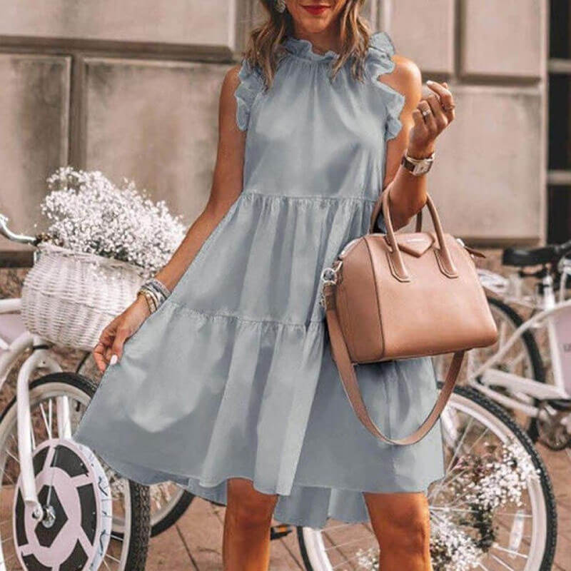 Ruffle Collar Sleeveless Short A Line Dress