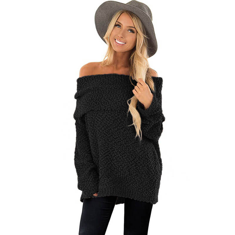 Off-Shoulder Fuzzy Pure Color Sweater