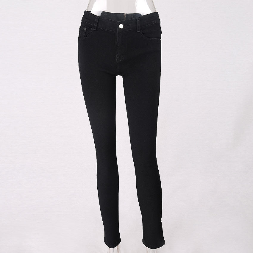 Back Hip Zipper High Waist Slim Long Skinny Jeans Pants