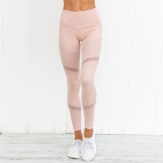 Mesh Patchwork Women Mid Waist Elastic Yoga Sports Legging Pants