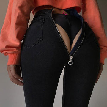 Back Hip Zipper High Waist Slim Long Skinny Jeans Pants