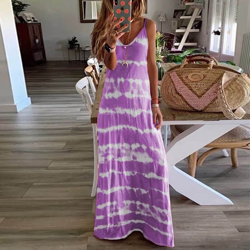 Sleeveless Printed Stripe Long Dress