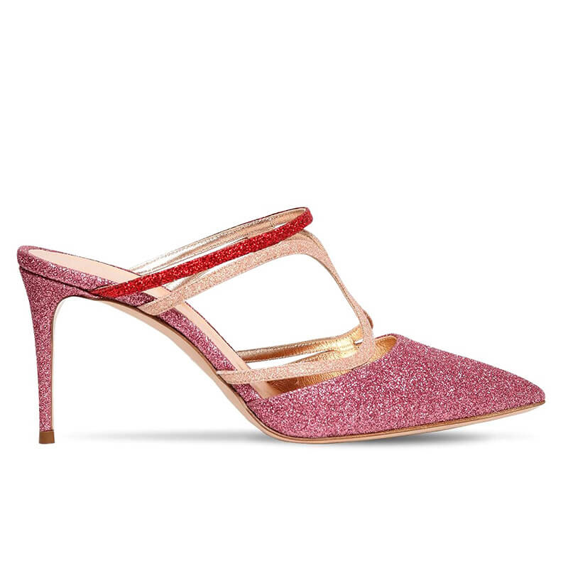 Summer Sequin Point Toe High Heel Mule Sandals