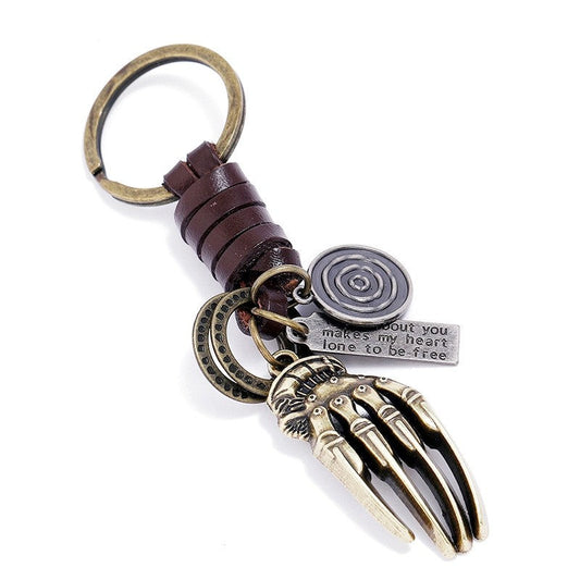 Retro Skull Hand Cowhide Key Chain