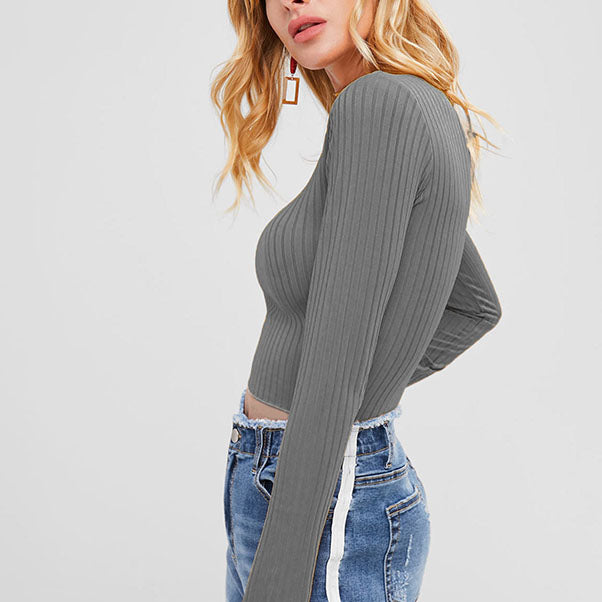 Turtleneck Fitted Ribbed Cropped Top