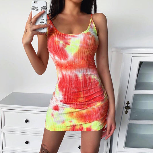 Chic Drawing Sling Bodycon Short Dress