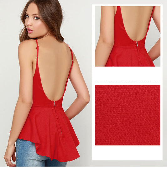 Sexy Hanging Neck Backless Irregular Dovetail Tank Top