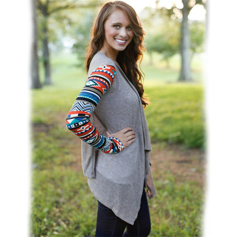 Retro Styles Print Lapel Irregular Loose Cardigan