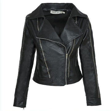 Faux Leather Cuff Moto Jacket