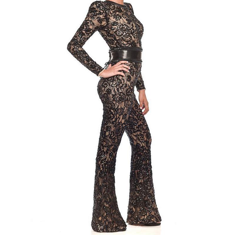 Lace Long Sleeves Wide Leg High Waist Jumpsuits