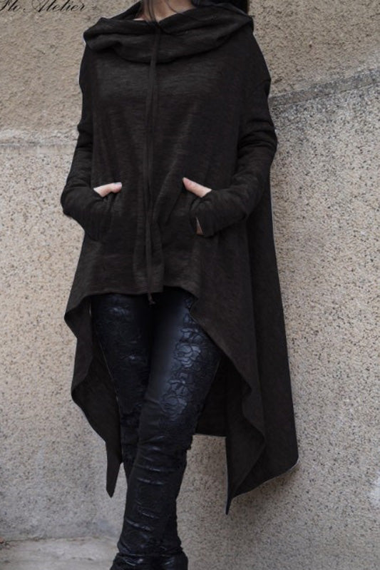 Pure Color Long Sleeves Loose Irregular Long Hoodies