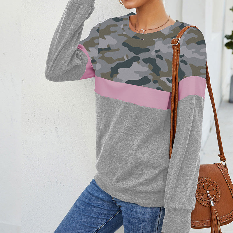 Leopard Pullover Crew Neck Patchwork Sweatshirts