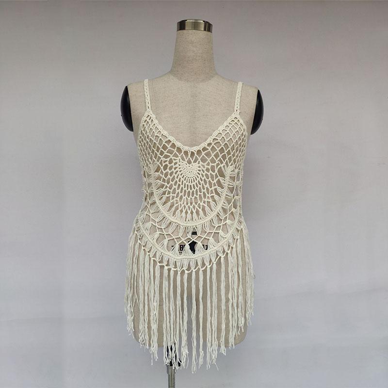 Hollow Out Fringe Hem Short Dress