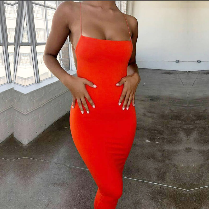 Sexy Spaghetti Strap Backless Bodycon Dress