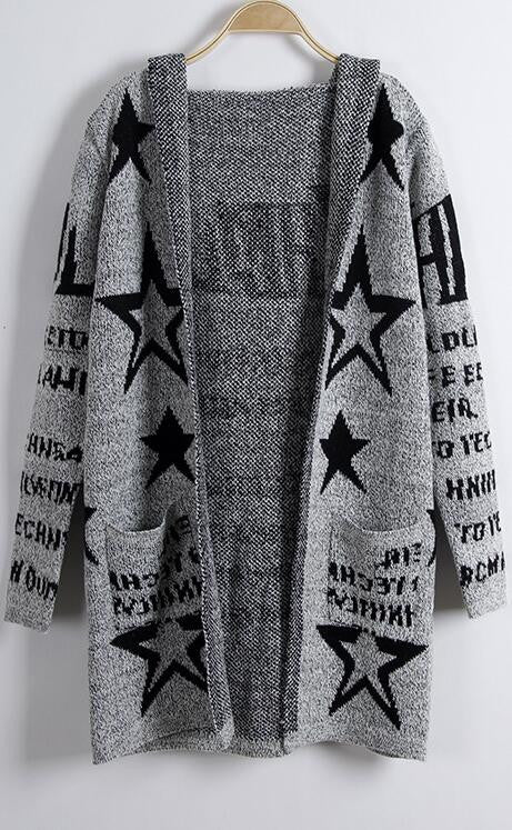 Fashion Print Loose Long Hoodie Cardigan