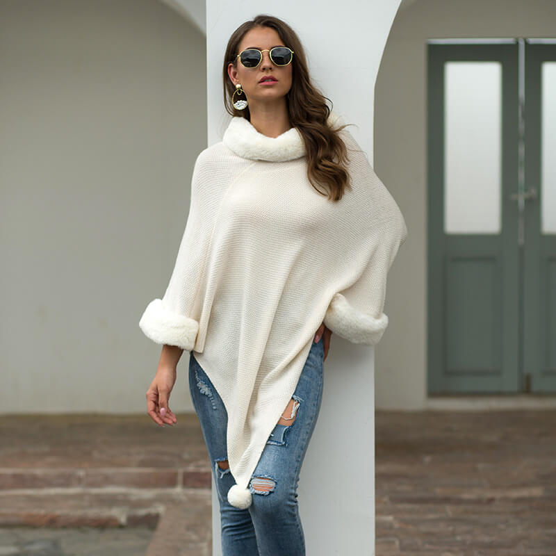 Poncho Pure Color Pullover Sweater 