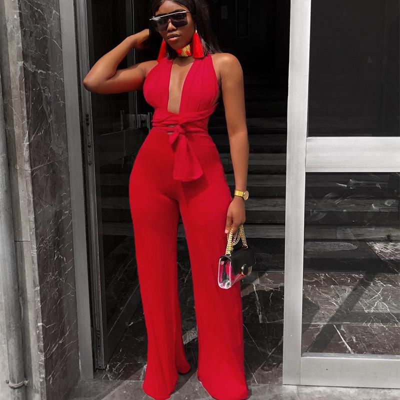 Sexy Sleeveless Wide Leg Cutout V Neck Jumpsuits