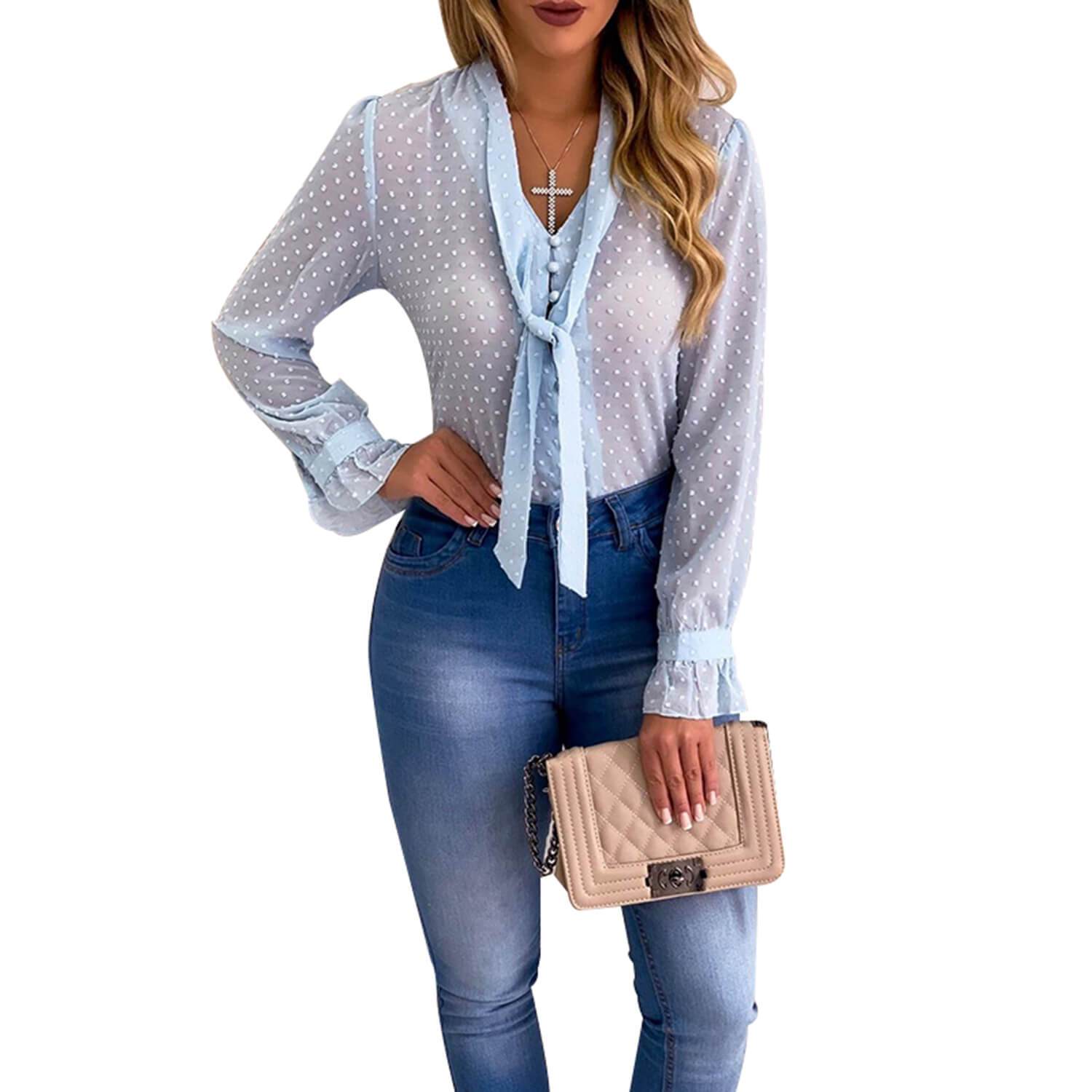 Button Mesh Long Sleeves T-shirt