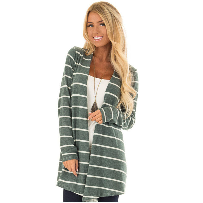 Open Front Striped Knit Cardigan