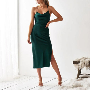 Slits Satin Midi Sling Dress