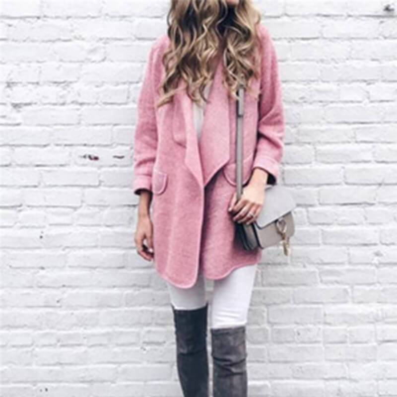 Simple Open Front Midi Wool Coat