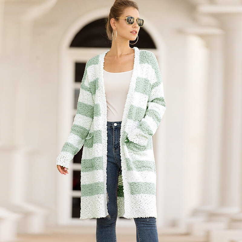 Striped Colorblock Open Front Cardigan Sweater