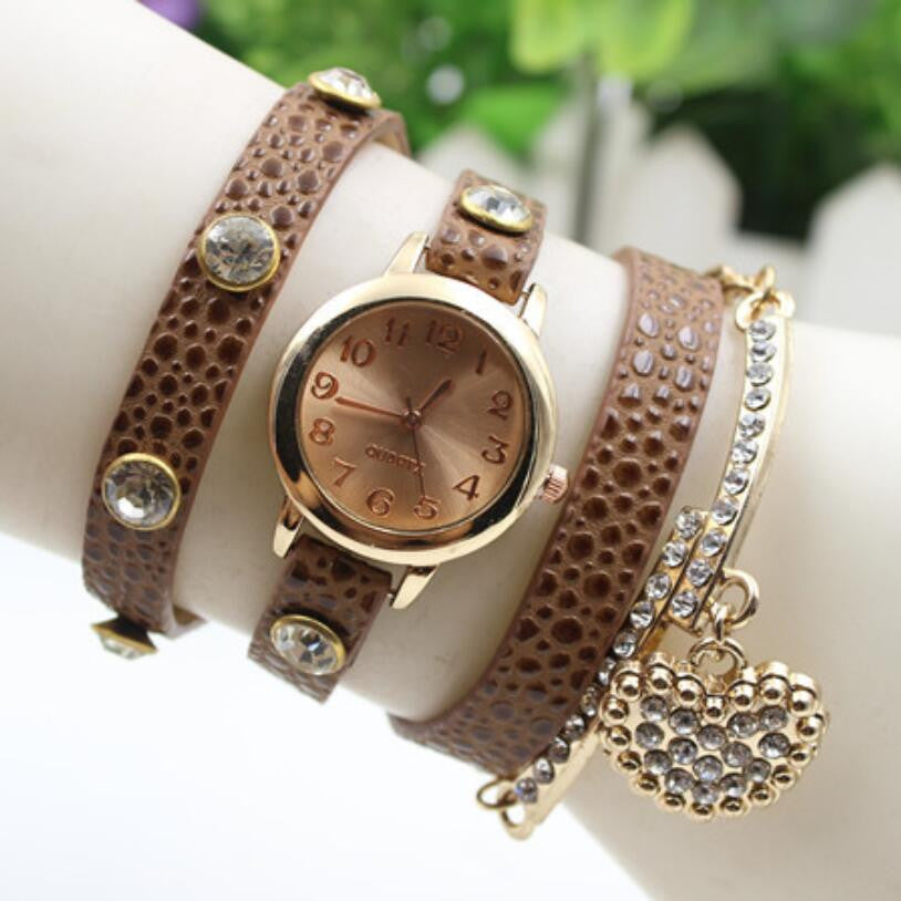 Crystal Heart PU Strap Wristwatch