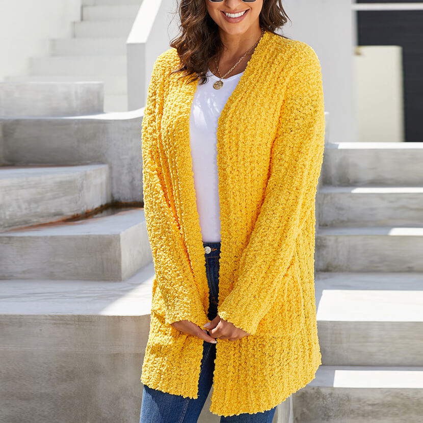 Popcorn Long Cardigan Knit Sweater Coat