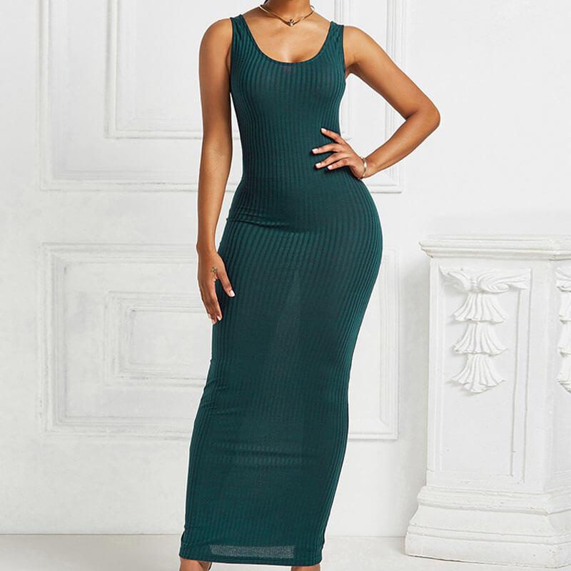 Sleeveless Ribbed Tight Ankle Length Dress