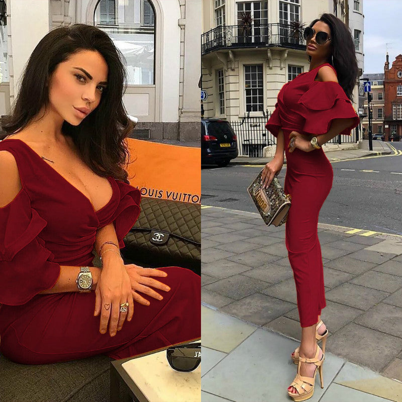 OL Cold Shoulder Slinky Midi Dress
