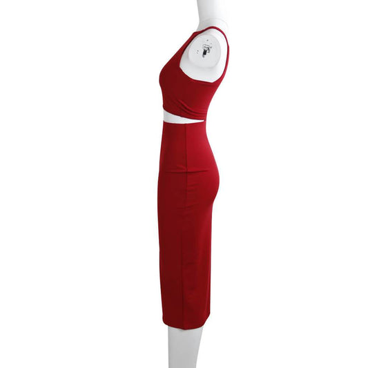 Sexy Plain Bodycon Tank Top High Waist Two Pieces Set