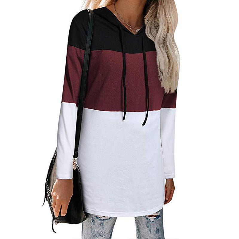 Pullover Drawstring Loose Colorblock Long Hoodies