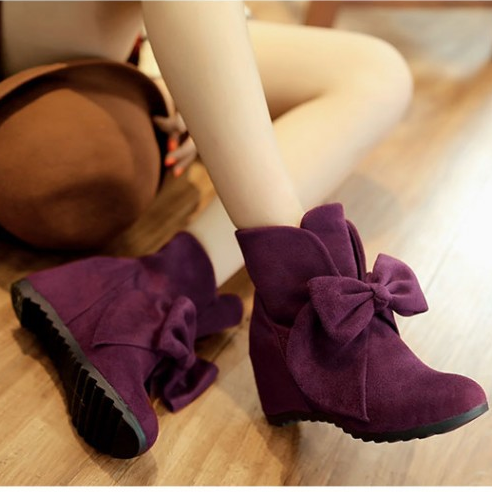 Sweet Bowknot Wedges PU Short Martin Boots