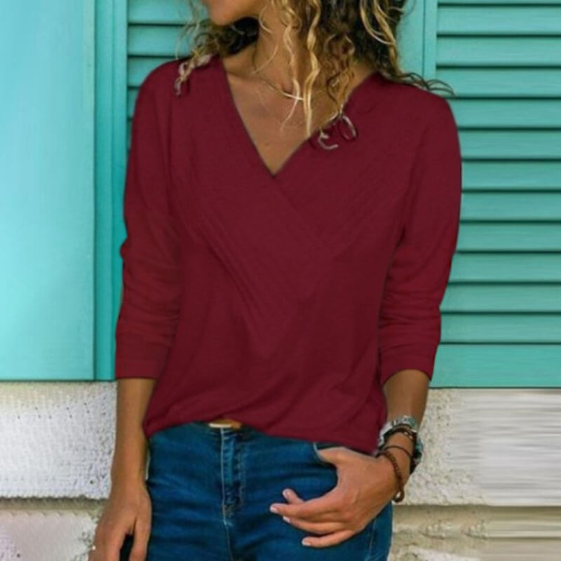 Simple V-neck Loose T-shirt