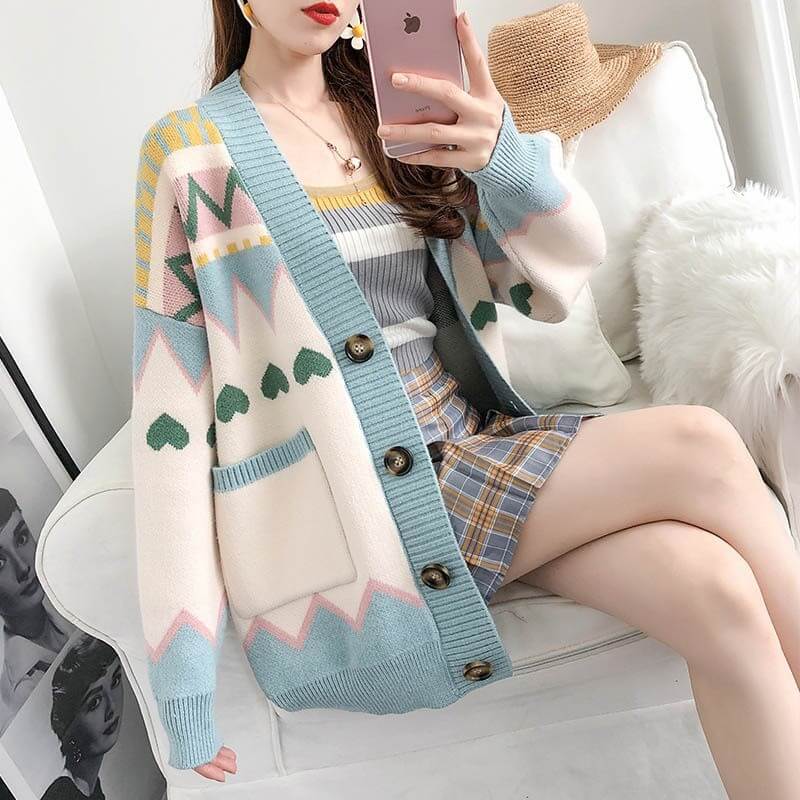 Geometric Colorblock Christmas Cardigan Sweater