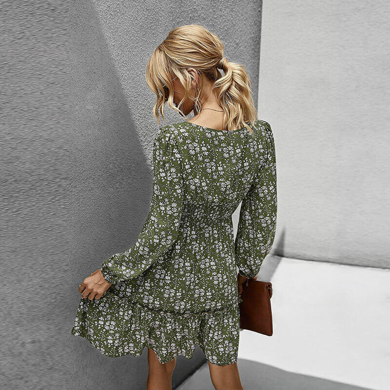 Square Neck Floral A Line Dress