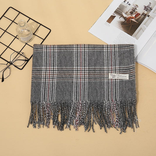 Imitation Cashmere Lattice Warm Tassled  Shawl Scarf