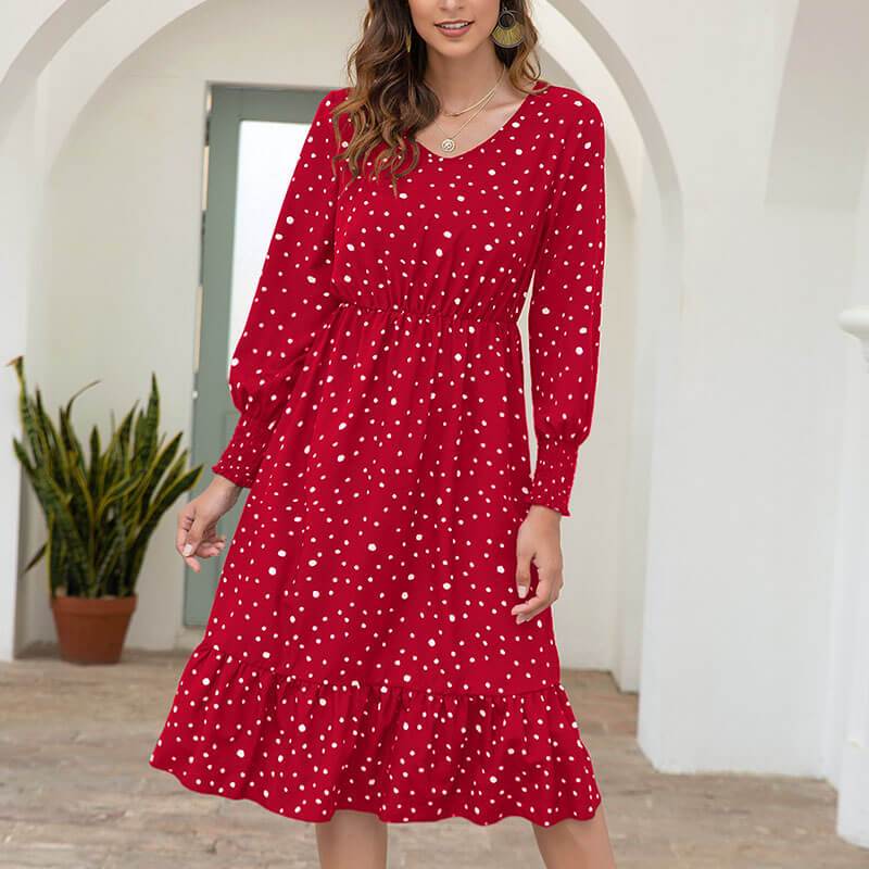 Polka Dots Empire Waist A Line Midi Dress