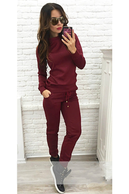 Pure Color Sweatshirt with Skinny Pants Two Pieces Set