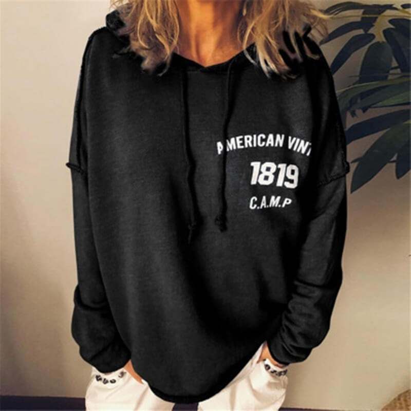 Pullover Drawstring Letter Print Loose Hoodies