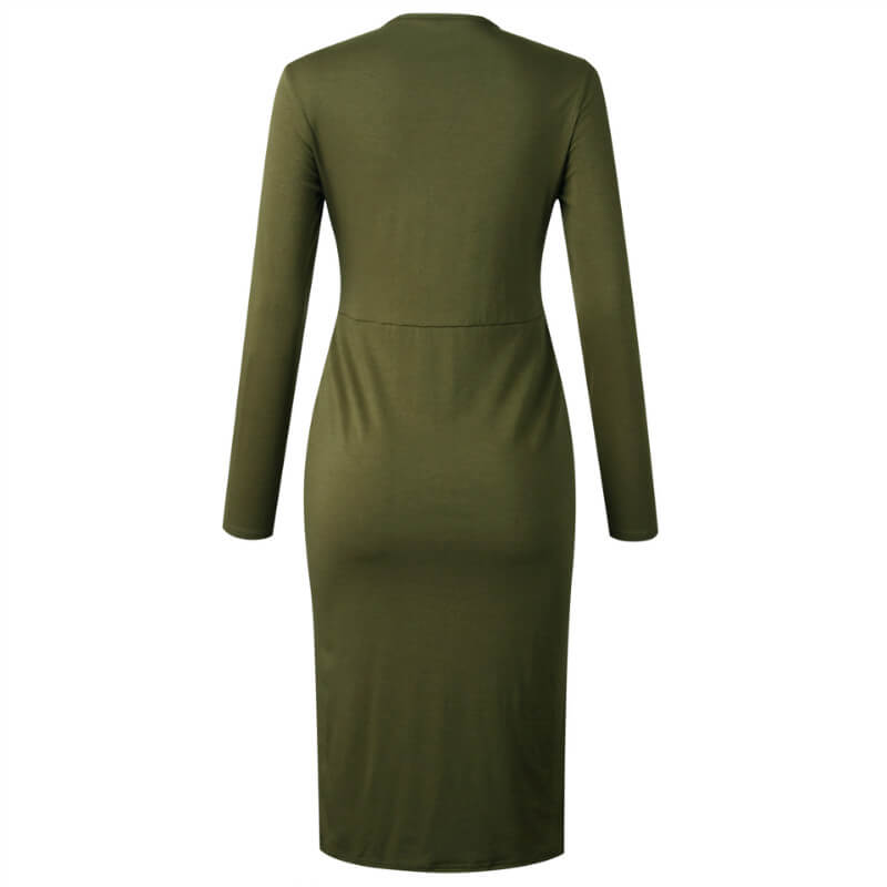 Tight Front Twist Button Midi Dress